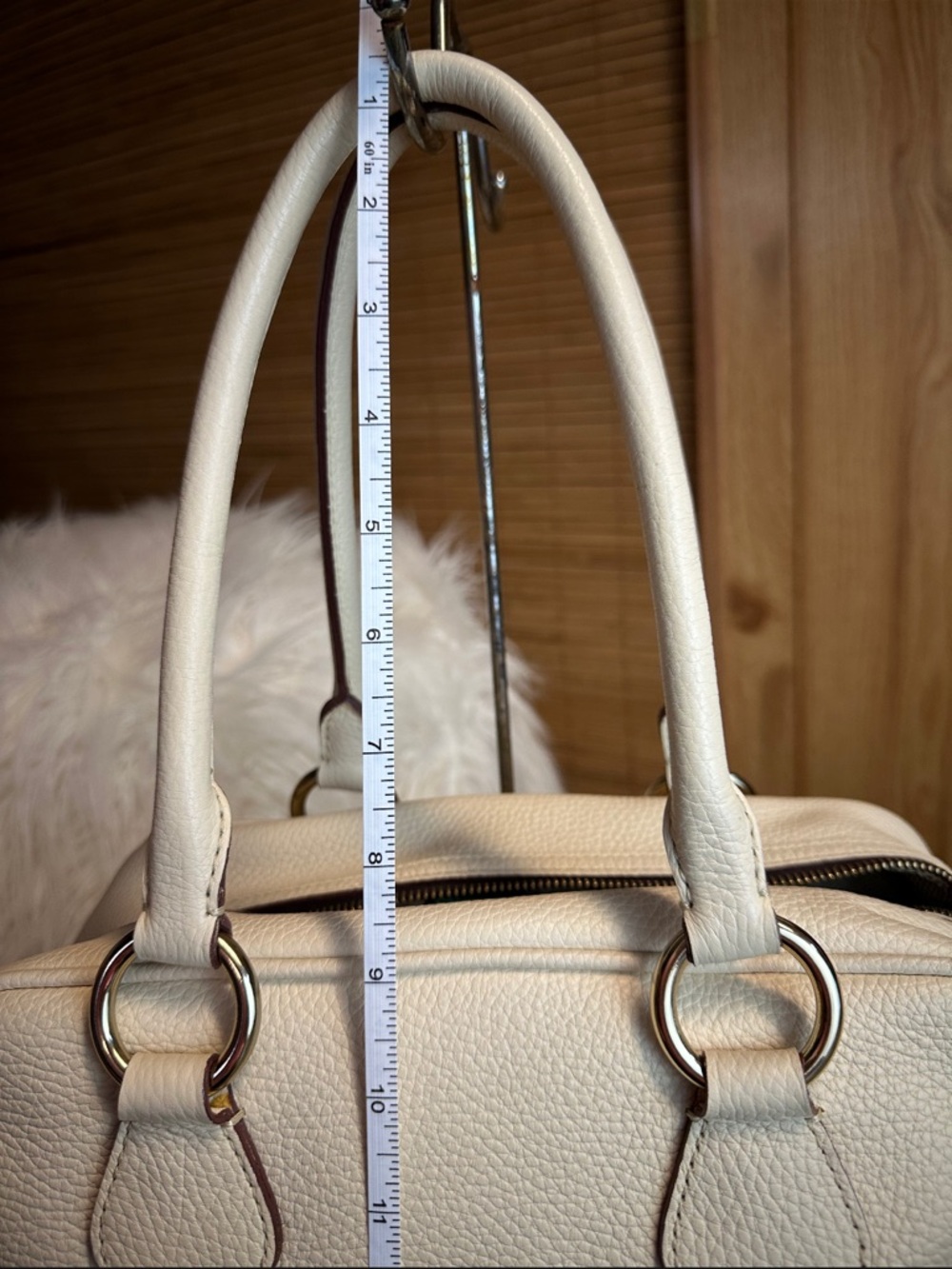 Dooney & Bourke Cream Pebbled Leather Satchel with Gold Hardware - Picture 11 of 13